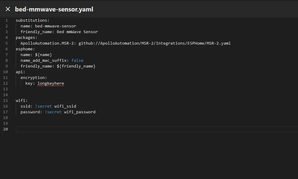 The ESPHome Device Builder editor open on an MSR-2 configuration