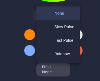 Effect list showing Slow Pulse, Fast Pulse, and rainbow