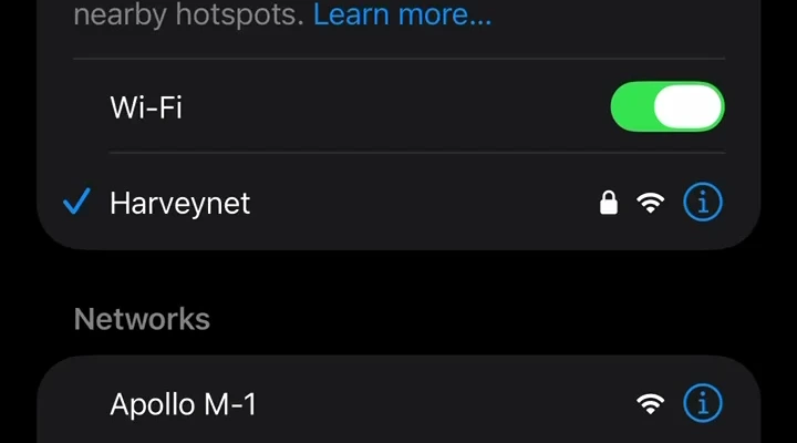 Joining the Apollo M-1 Wi-Fi hotspot from a phone