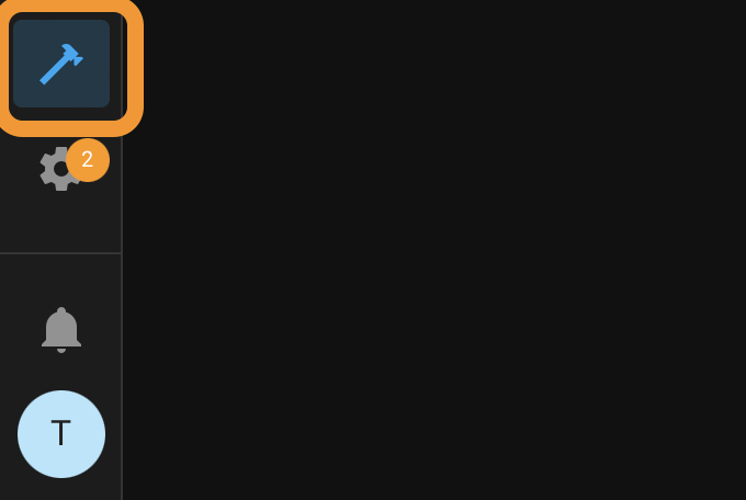 Home Assistant sidebar with the Developer tools hammer icon highlighted in orange